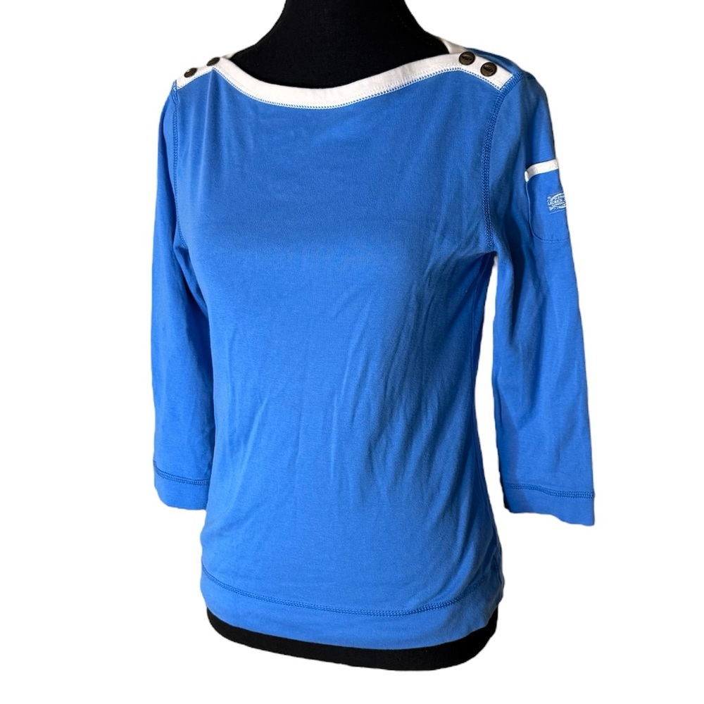 RALPH LAUREN Cobalt Blue 3/4 Length Sleeve Top Boat Neck Nautical Size Small